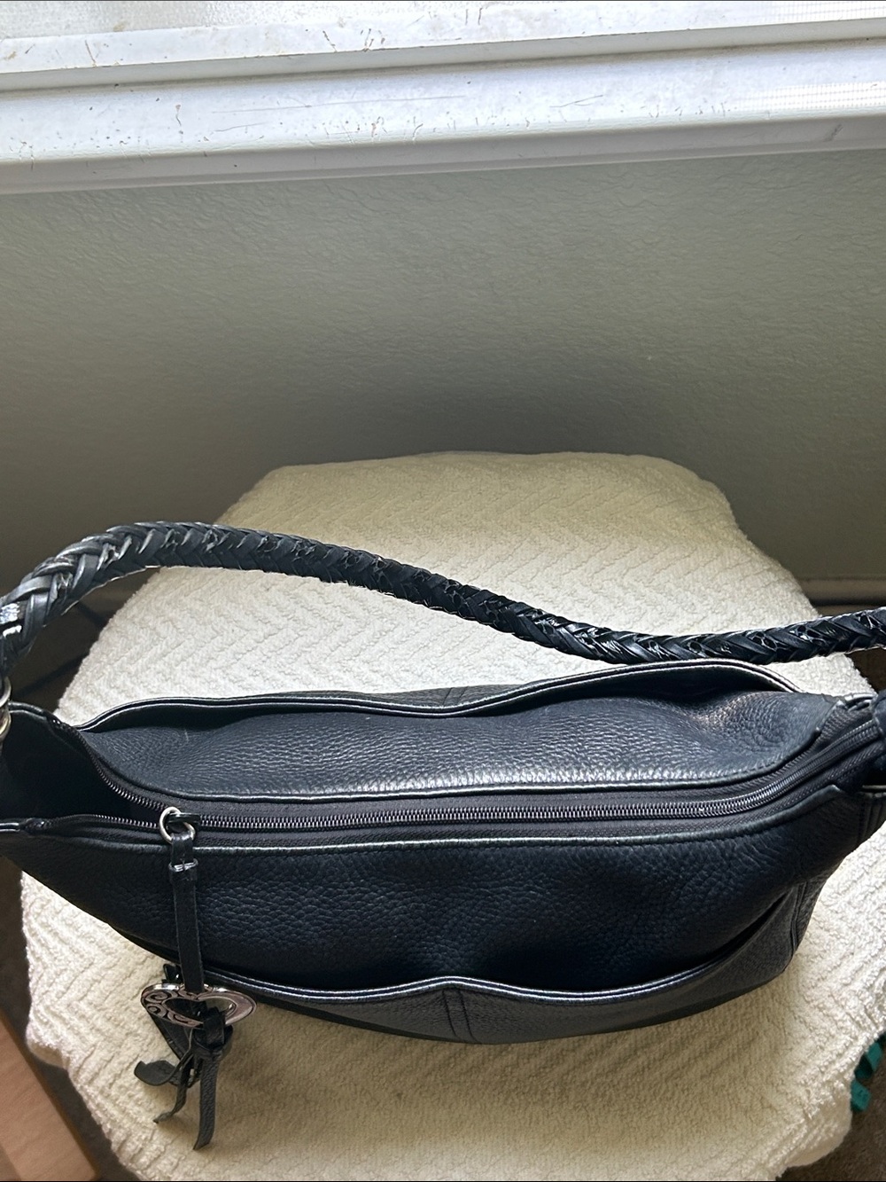 Brighton Black Leather Hobo Shoulder Bag with Braided Strap - Picture 6 of 12